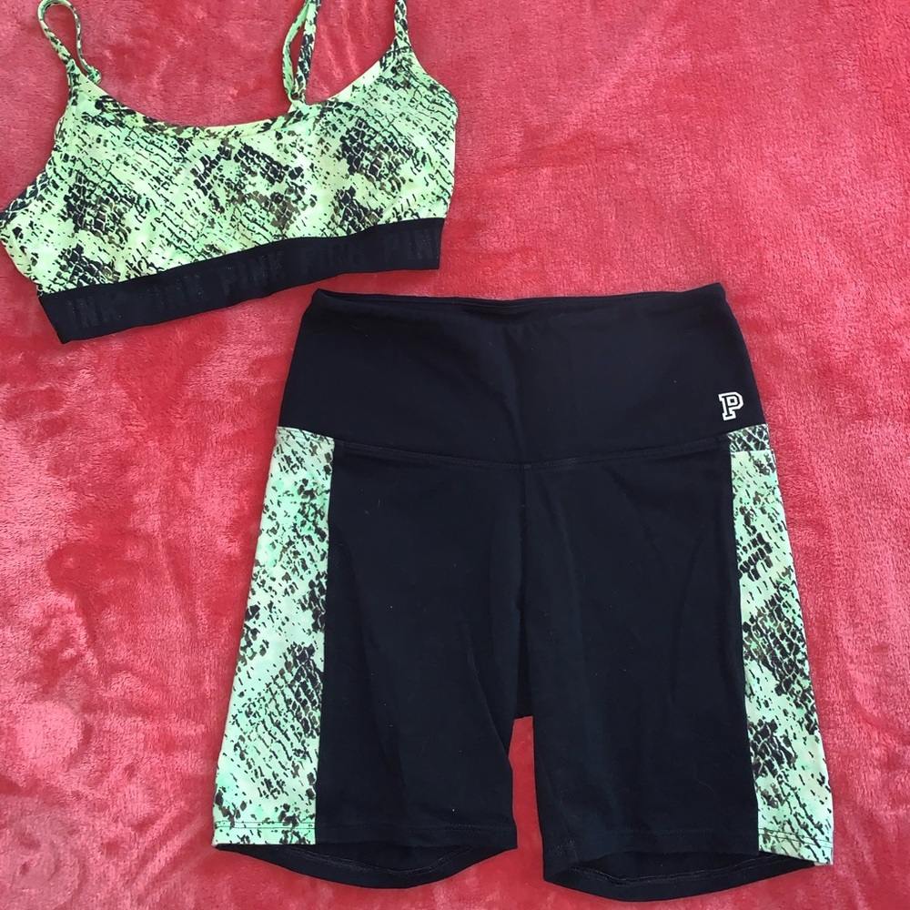 PINK ultimate bike shorts and sports bra set